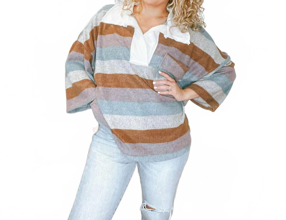 NEW BUCKETLIST francesca collared pullover sweater in blue multi